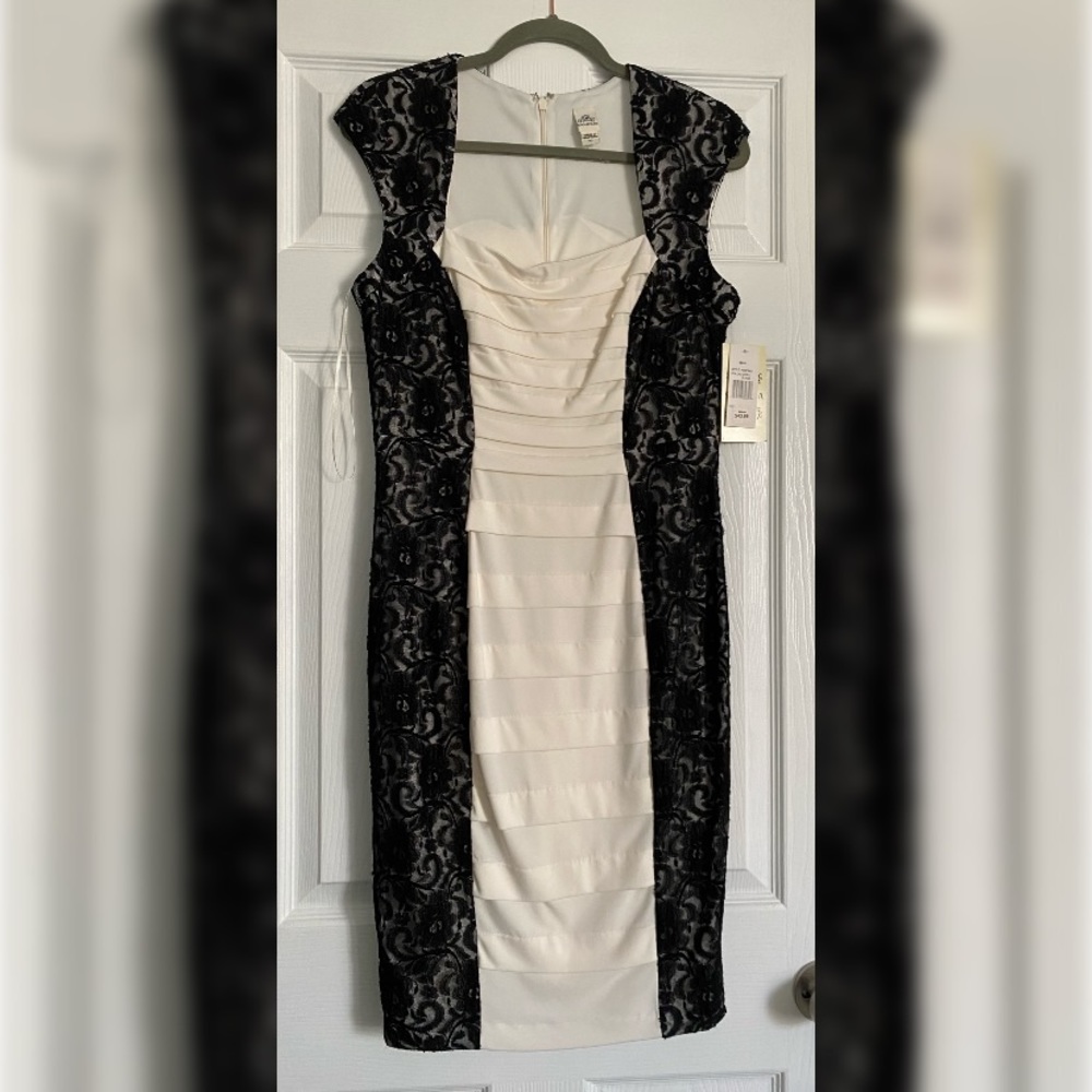 White and black lace knee high new dress size 10